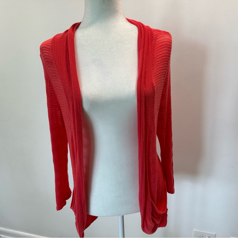 Francesca’s Coral Lightweight Sheer Knit Long Sleeve Cardigan Womens Size Medium